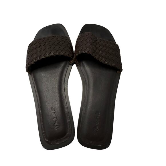 Madewell Lucia Woven Leather Slide Sandals Dark Brown Size 7 Minimalist Chic - Picture 2 of 5
